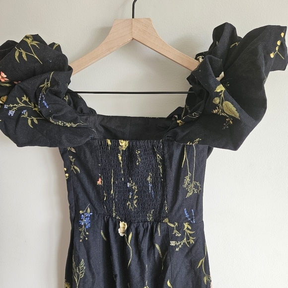 H&M Black Floral Linen Blend Off The Shoulder Midi Dress NWT - Picture 7 of 11